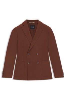 Double-breasted blazer in micro-patterned virgin wool, Brown