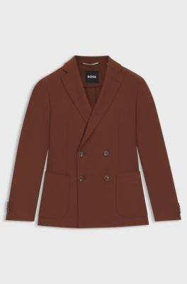 Double-breasted blazer van scheerwol met microdessin, Bruin