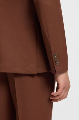 Double-breasted blazer in micro-patterned virgin wool, Brown