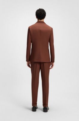 Double-breasted blazer in micro-patterned virgin wool, Brown