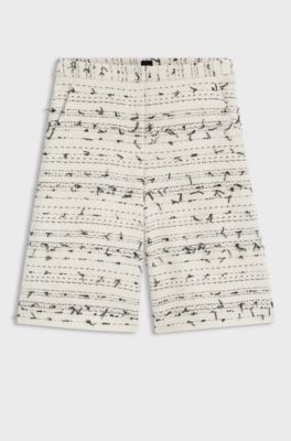 Cropped relaxed-fit trousers in striped cotton-blend tweed, Beige Patterned