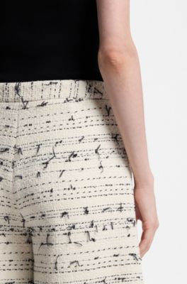 Pantaloni relaxed fit alla caviglia in tweed di misto cotone a righe, Beige a motivi