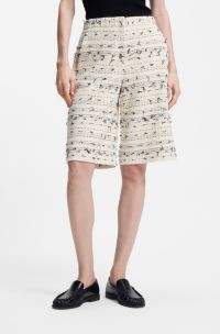 Kortere relaxed-fit tweed broek met strepen van katoenmix, Beige met dessin