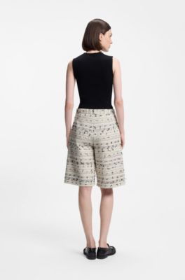 Pantalon Relaxed raccourci en tweed de coton m&eacute;lang&eacute; &agrave; rayures, Beige &agrave; motif