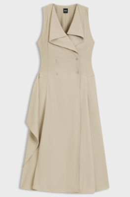 Double-breasted dress with volant detail, Light Beige
