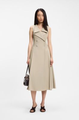 Double-breasted dress with volant detail, Light Beige