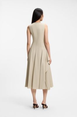 Double-breasted dress with volant detail, Light Beige