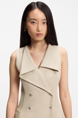 Double-breasted dress with volant detail, Light Beige