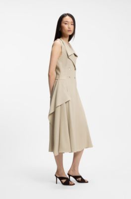 Double-breasted dress with volant detail, Light Beige