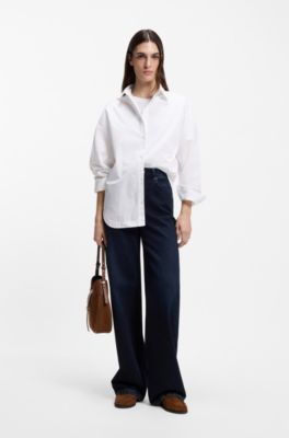 Oversized-fit blouse in cotton poplin, White