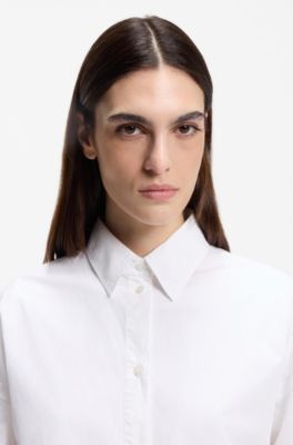 Oversized-fit popeline blouse van stretchkatoen, Wit