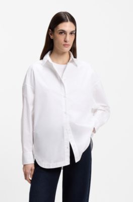Oversized-fit blouse in cotton poplin, White