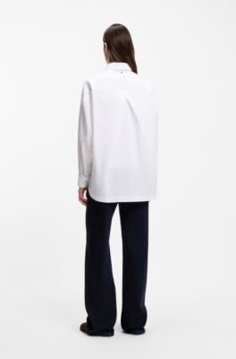 Oversized-fit popeline blouse van stretchkatoen, Wit