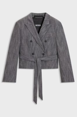 Regular-fit blazer in melange denim, Dark Grey