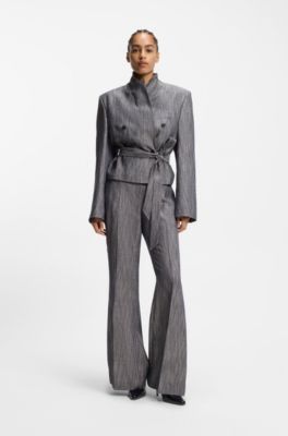 Regular-fit blazer in melange denim, Dark Grey