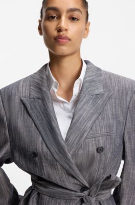 Regular-fit blazer in melange denim, Dark Grey