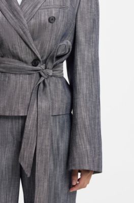Regular-fit blazer in melange denim, Dark Grey