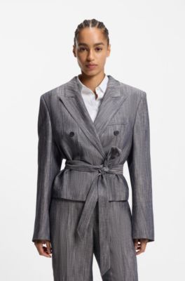 Regular-fit blazer in melange denim, Dark Grey