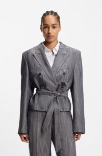 Regular-fit blazer in melange denim, Dark Grey