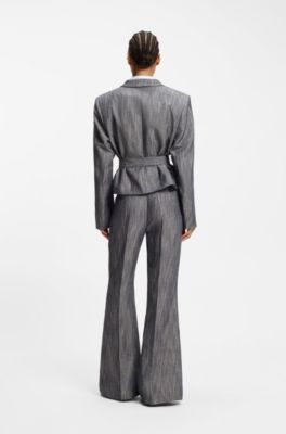 Regular-fit blazer in melange denim, Dark Grey