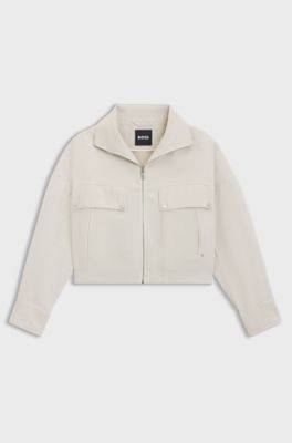 Relaxed-Fit Jacke aus Baumwoll-Twill mit Leinen, Natur
