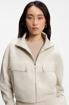 Giubbotto relaxed fit in twill di cotone-lino, Colore neutro