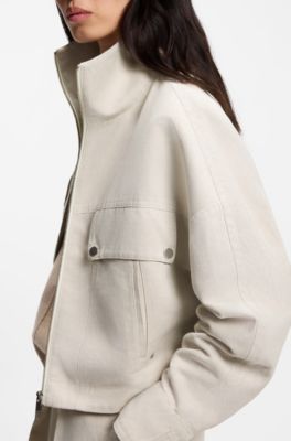 Relaxed-fit jacket in cotton-linen twill, Natural