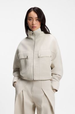 Giubbotto relaxed fit in twill di cotone-lino, Colore neutro