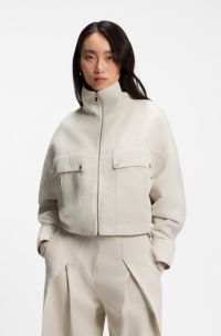 Chaqueta relaxed fit de sarga de lino y algod&oacute;n, Natural