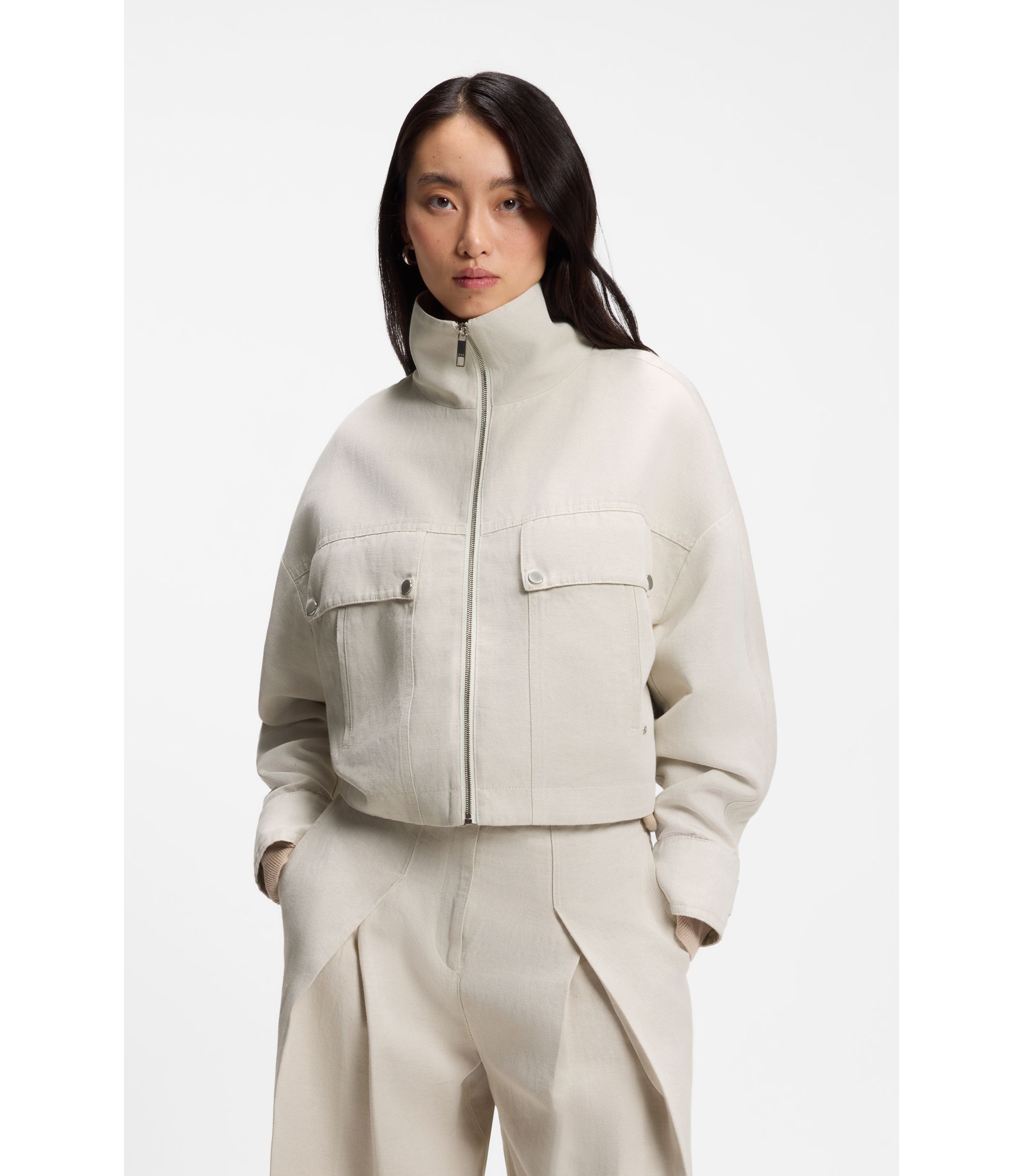 Relaxed-Fit Jacke aus Baumwoll-Twill mit Leinen