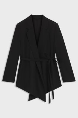 Relaxed-Fit Blazer aus Woll-Mix mit Gabardine-Struktur, Schwarz