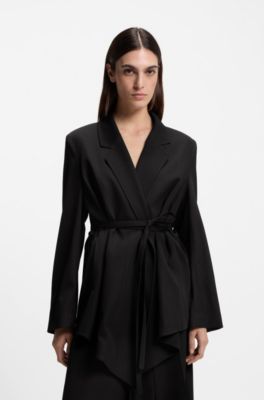 Relaxed-fit blazer van gemengde wollen gabardine, Zwart