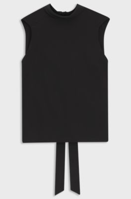 Regular-fit blouse in sandwashed silk with tie neck, Black