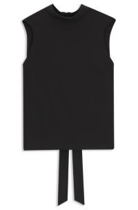 Regular-fit blouse in sandwashed silk with tie neck, Black