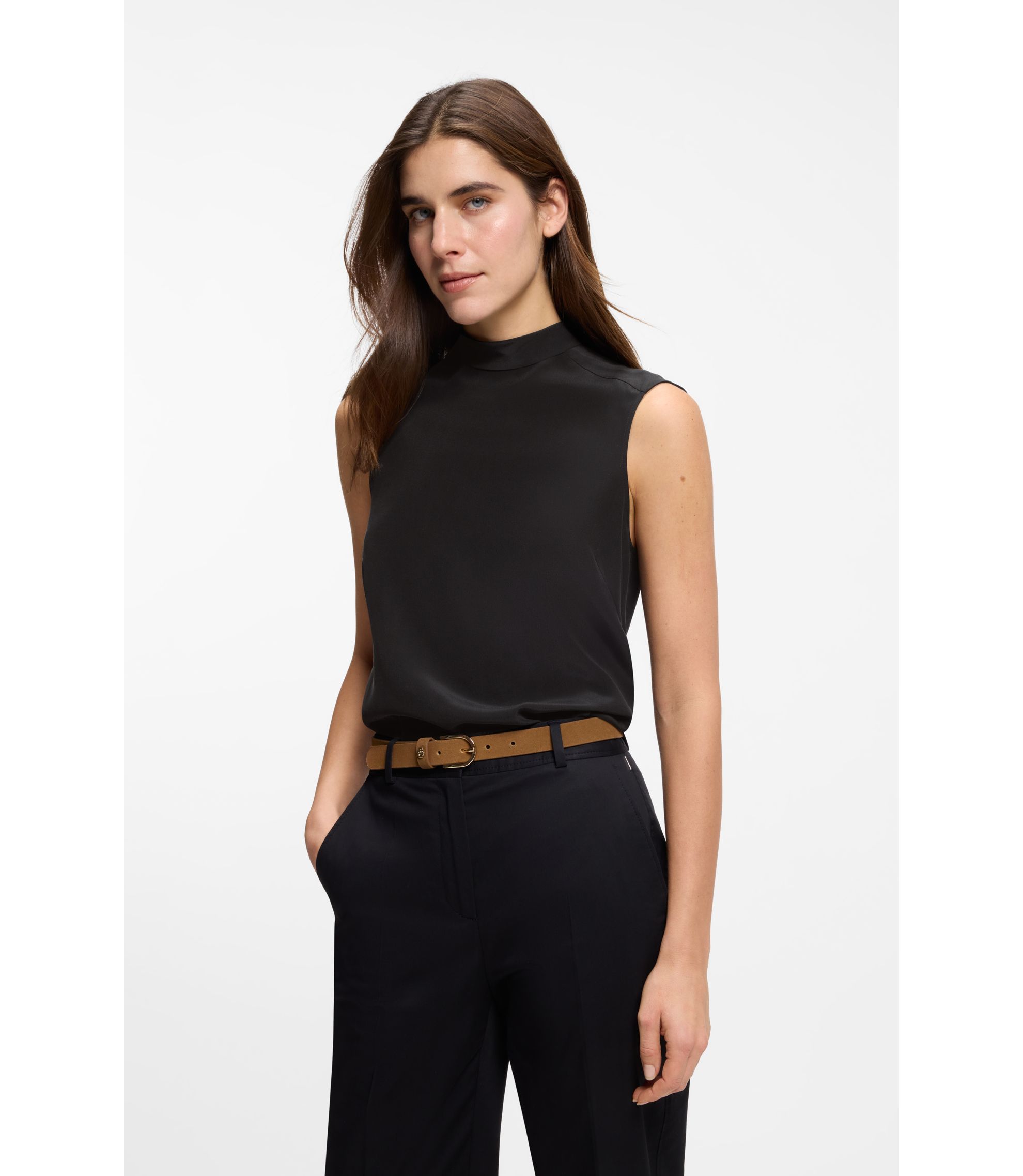 Regular-Fit Schluppenbluse aus sandgewaschener Seide