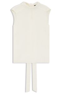 Regular-fit blouse in sandwashed silk with tie neck, White