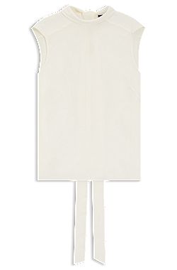 Regular-fit blouse in sandwashed silk with tie neck