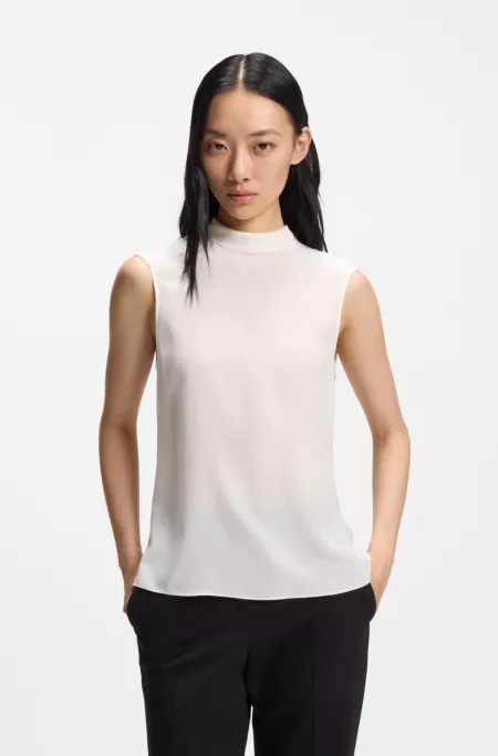 Regular-fit blouse in sandwashed silk with tie neck