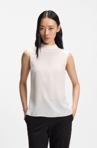 Regular-fit blouse in sandwashed silk with tie neck, White