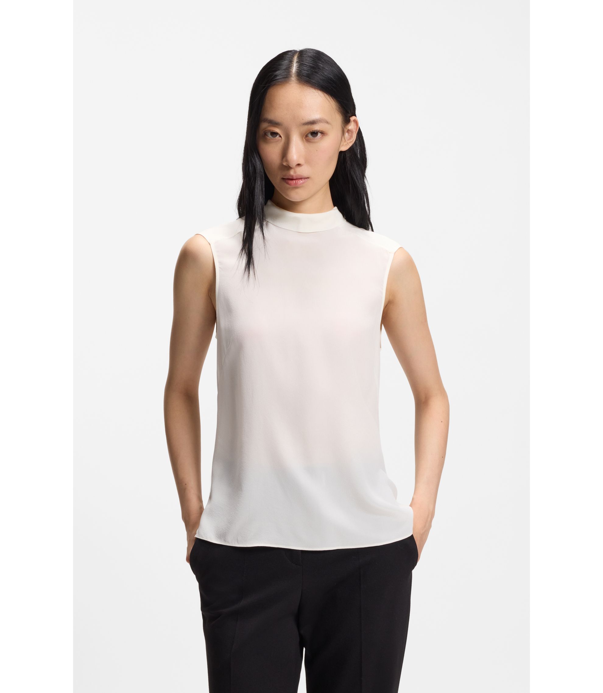 Regular-Fit Schluppenbluse aus sandgewaschener Seide