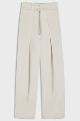 Relaxed-fit trousers in cotton and linen, Natural
