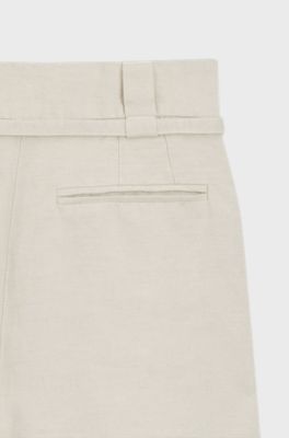 Pantaloni relaxed fit in cotone e lino, Colore neutro