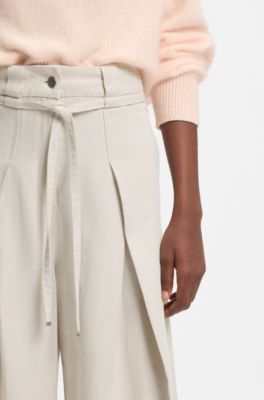 Relaxed-fit trousers in cotton and linen, Natural