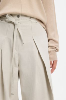 Relaxed-fit trousers in cotton and linen, Natural