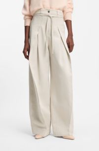 Relaxed-fit trousers in cotton and linen, Natural