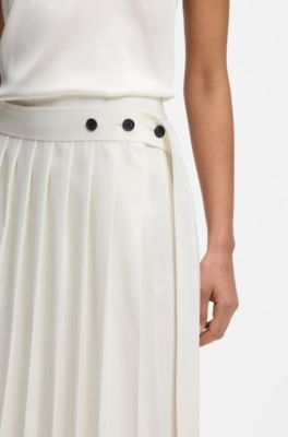 A-line pleated skirt in a wool blend, Natural