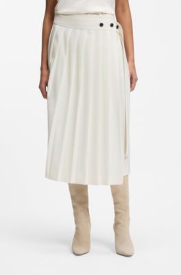 A-line pleated skirt in a wool blend, Natural