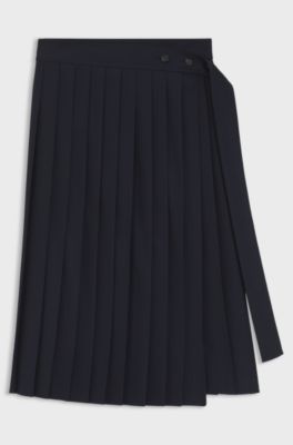A-line pleated skirt in a wool blend, Dark Blue