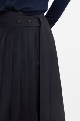 A-line pleated skirt in a wool blend, Dark Blue