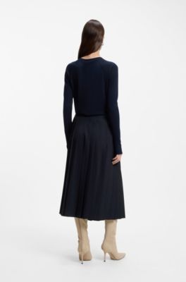 A-line pleated skirt in a wool blend, Dark Blue
